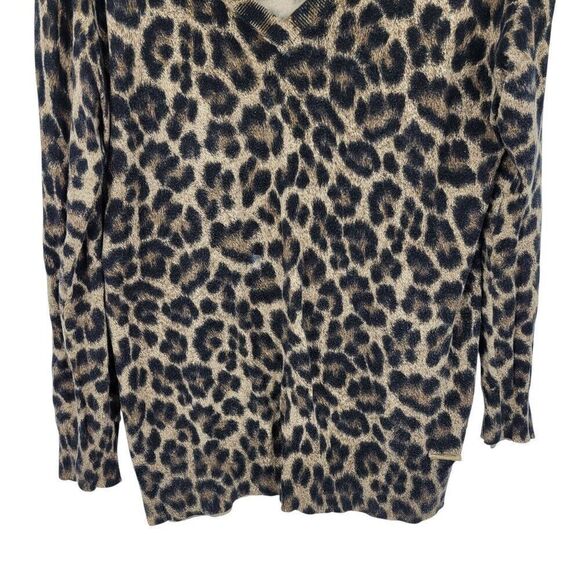 Michael Kors Leopard V-Neck Tunic Sweater L Brown Lightweight Layering Animal - Picture 6 of 11